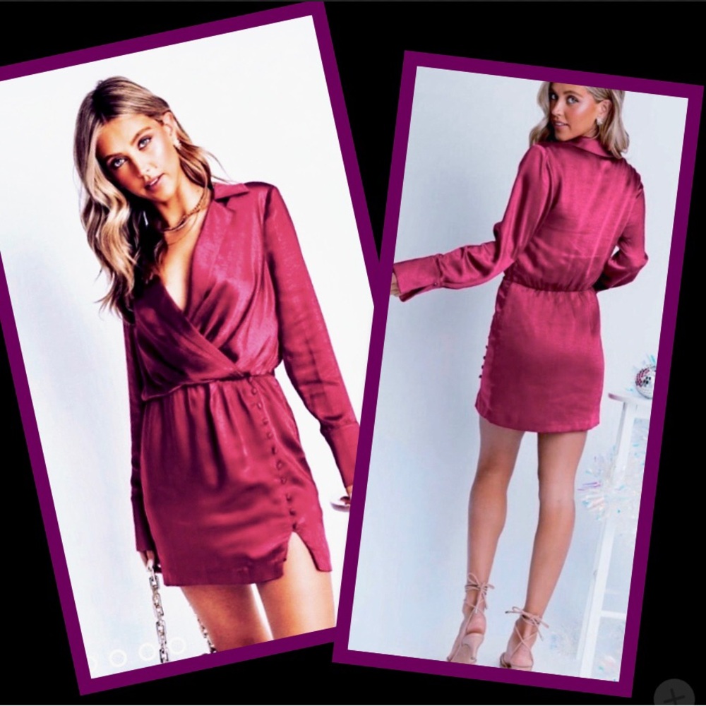 VICI short mini dress w/ draped collar & Long sleeve. Burgundy/wine NEW RE: $76
